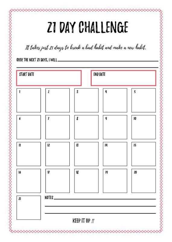 21 day challenge calendar template