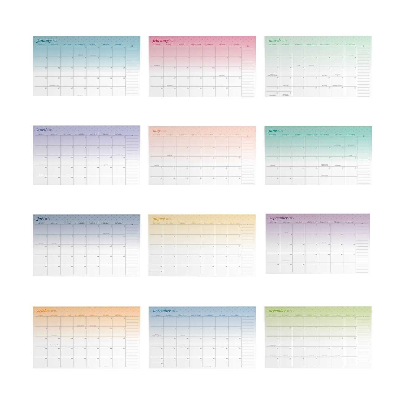 sticky note calendar template