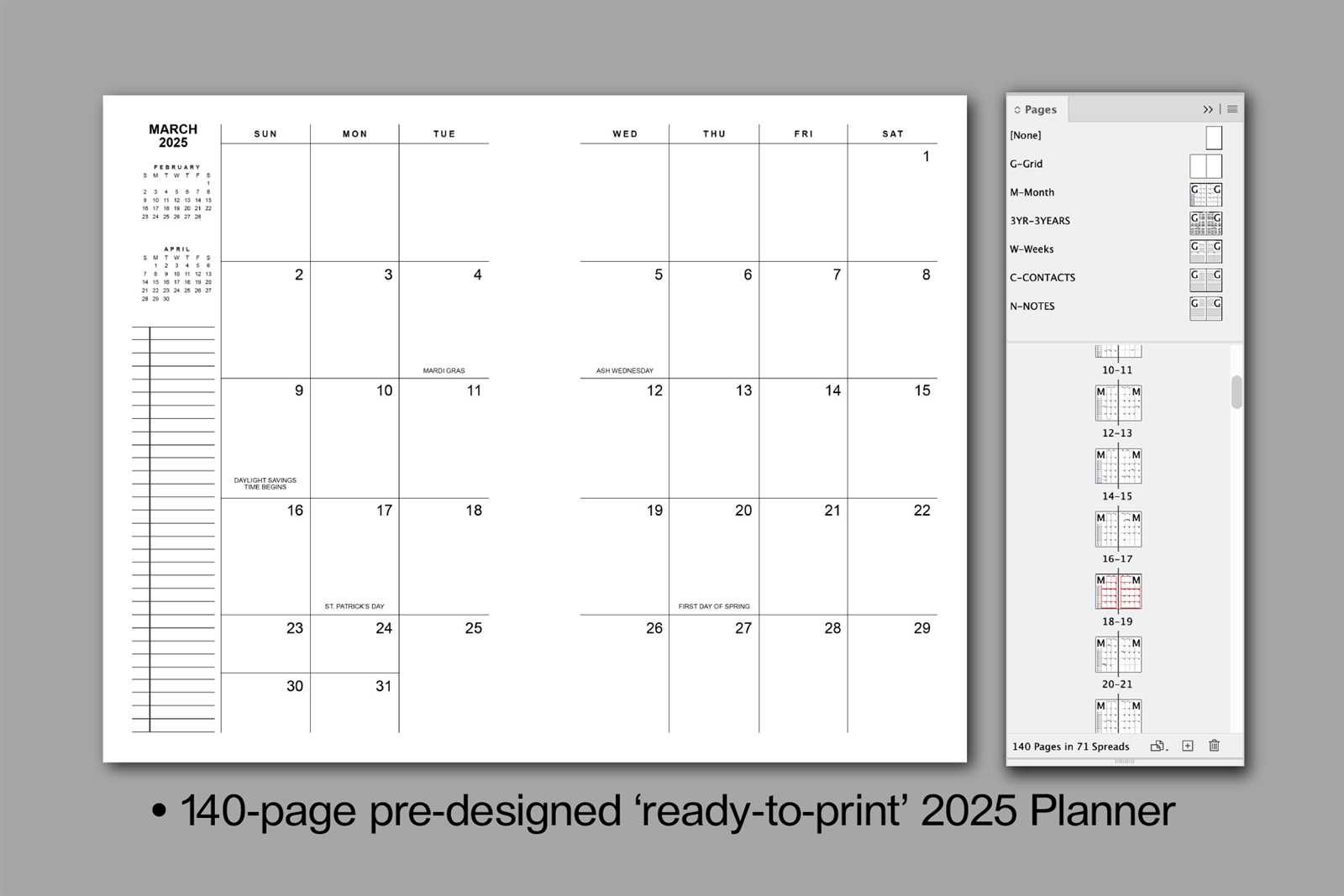 free indesign calendar template 2025