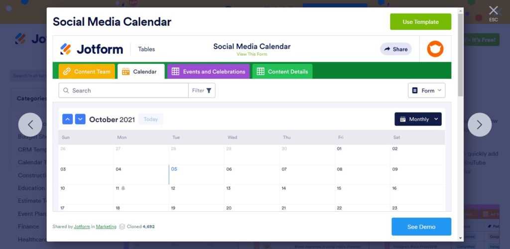 smm calendar template