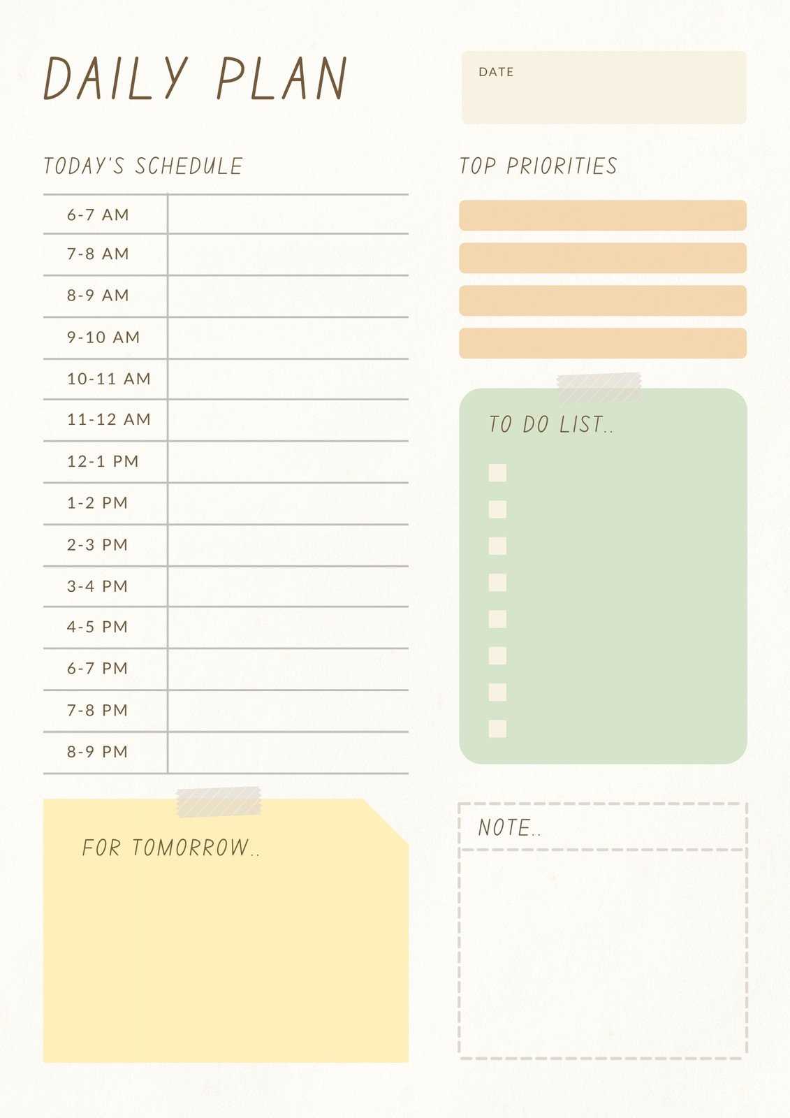 daily planner calendar template