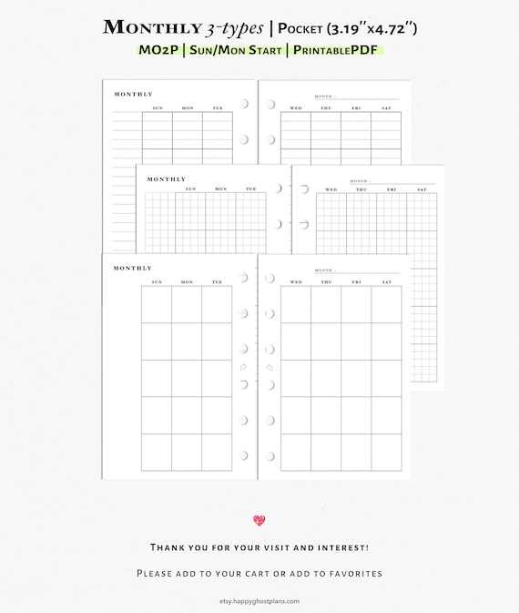 printable pocket calendar template