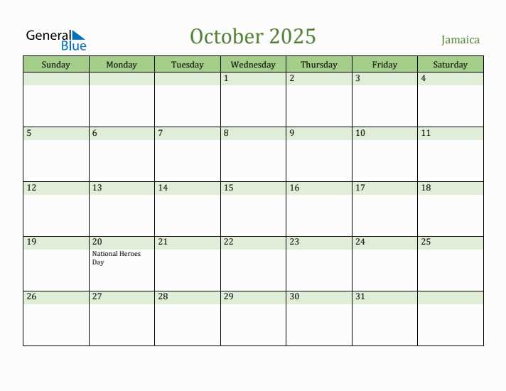 monthly calendar template october 2025