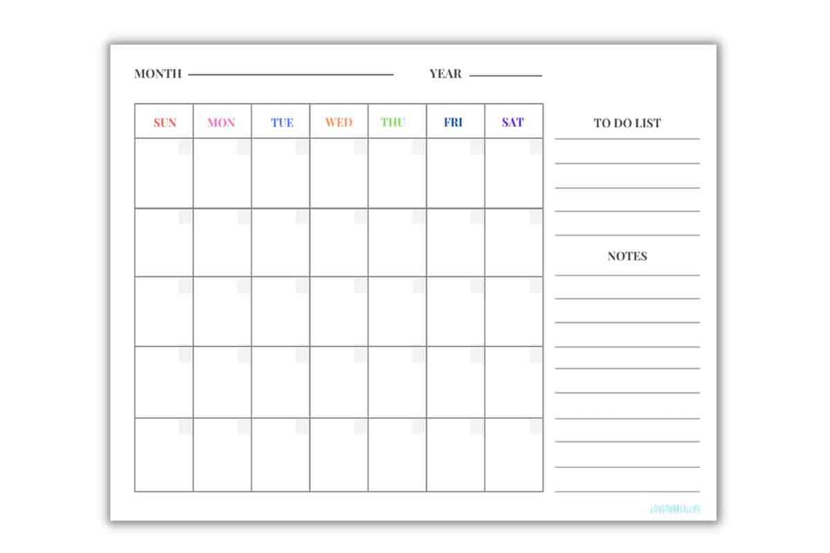 31 day month calendar template