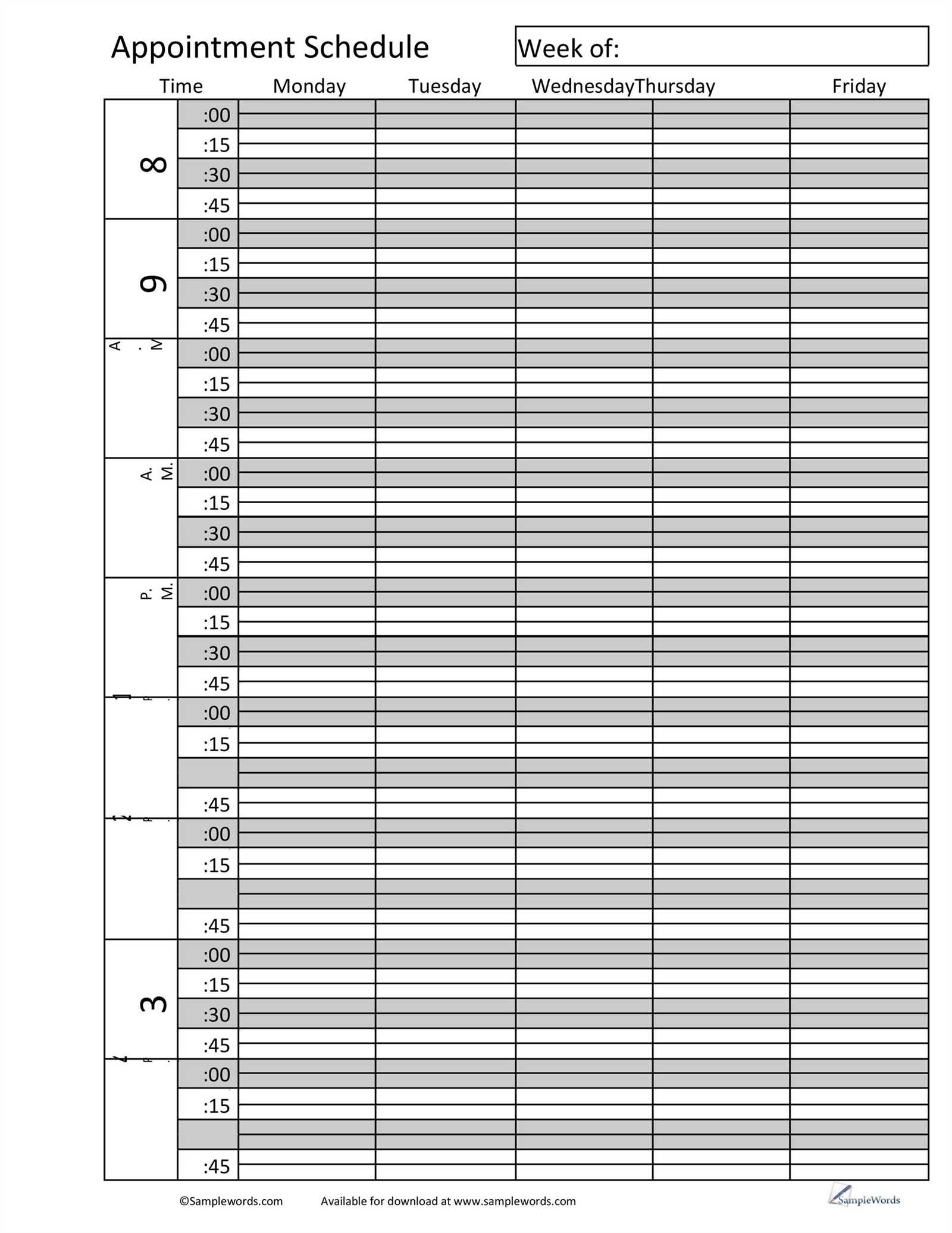 free monthly appointment calendar templates