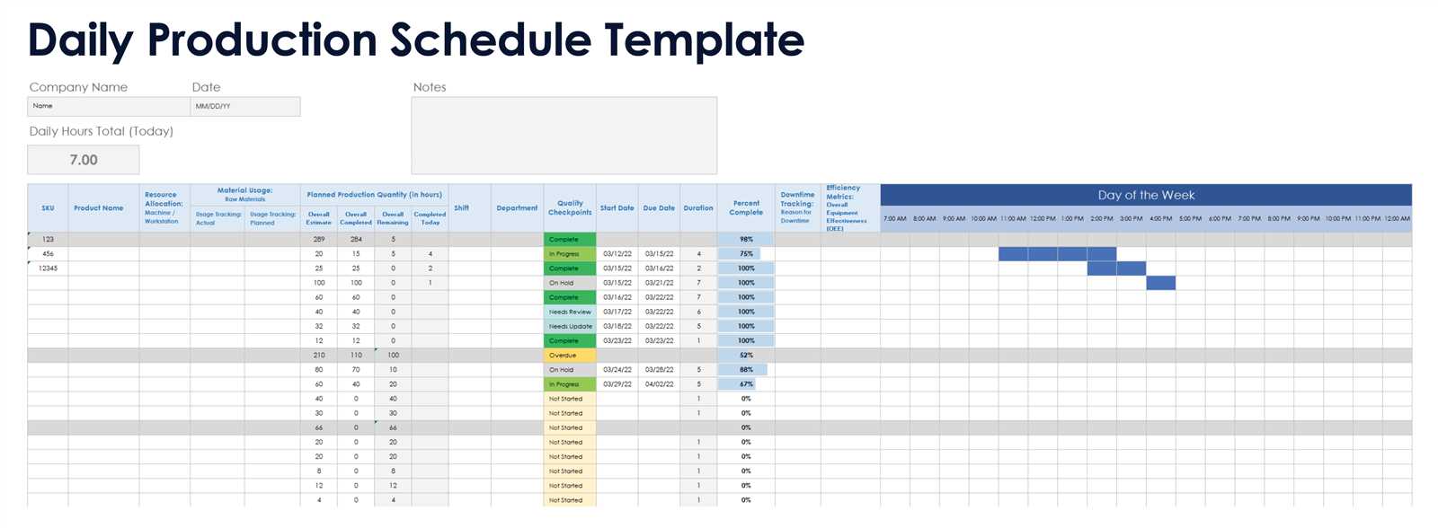 manufacturing calendar template