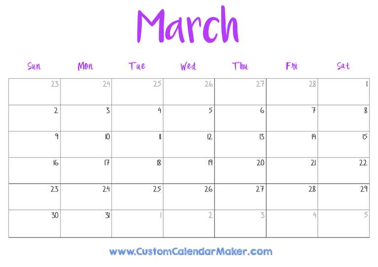 march calendar template printable