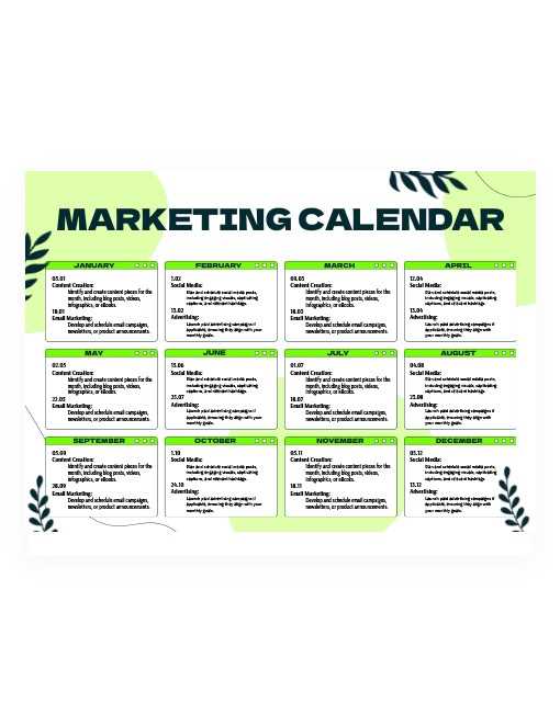 marketing plan marketing calendar template