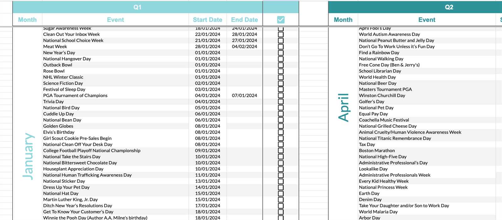 marketing promotional calendar template