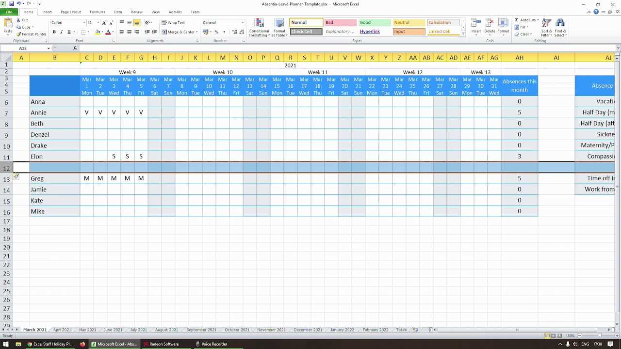 maternity leave calendar template