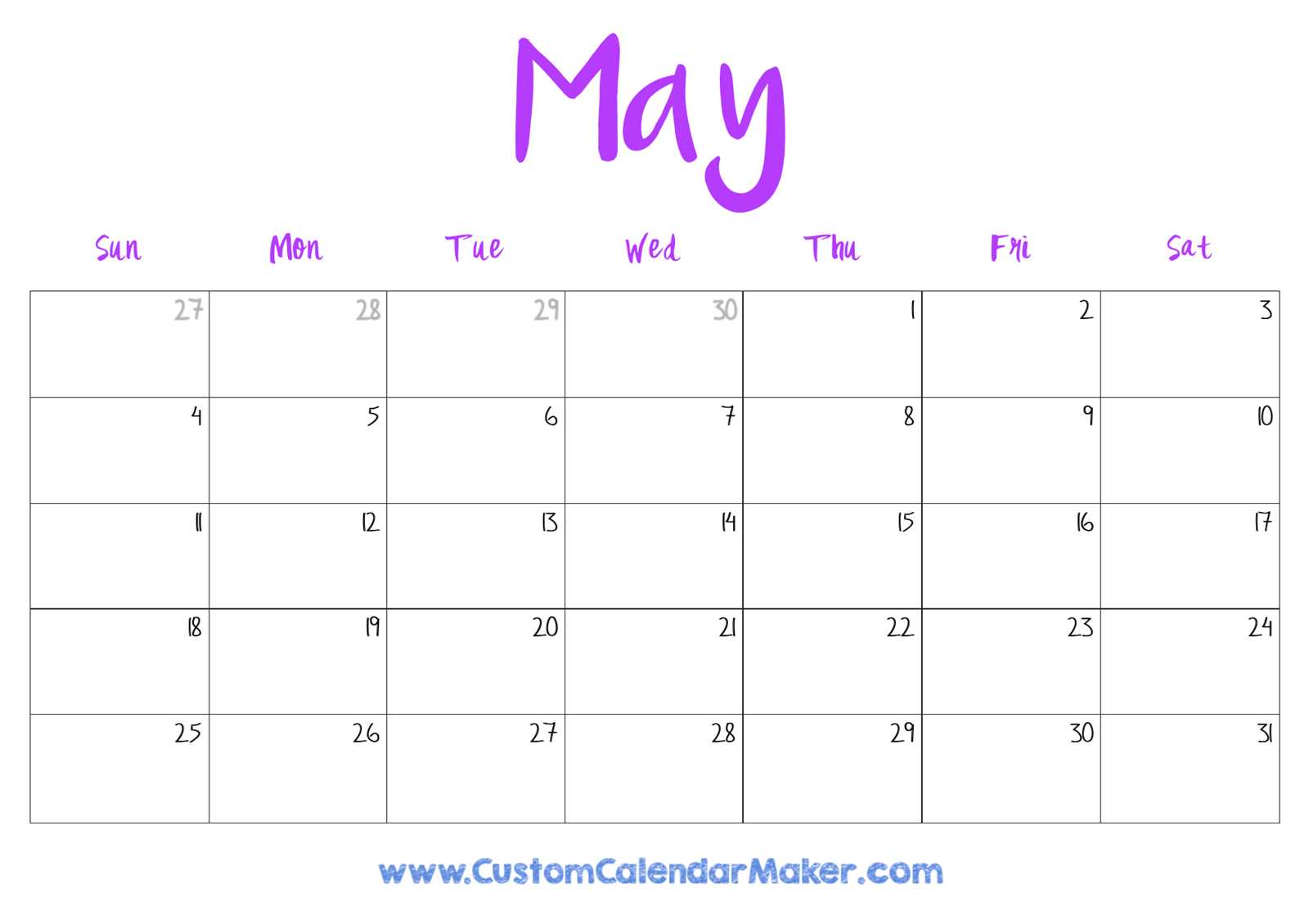 may 2026 calendar template free