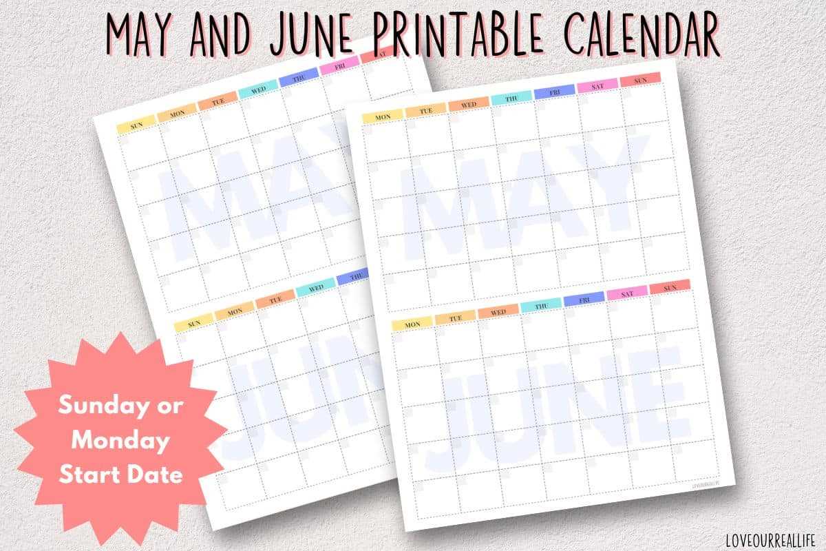 may and june calendar template