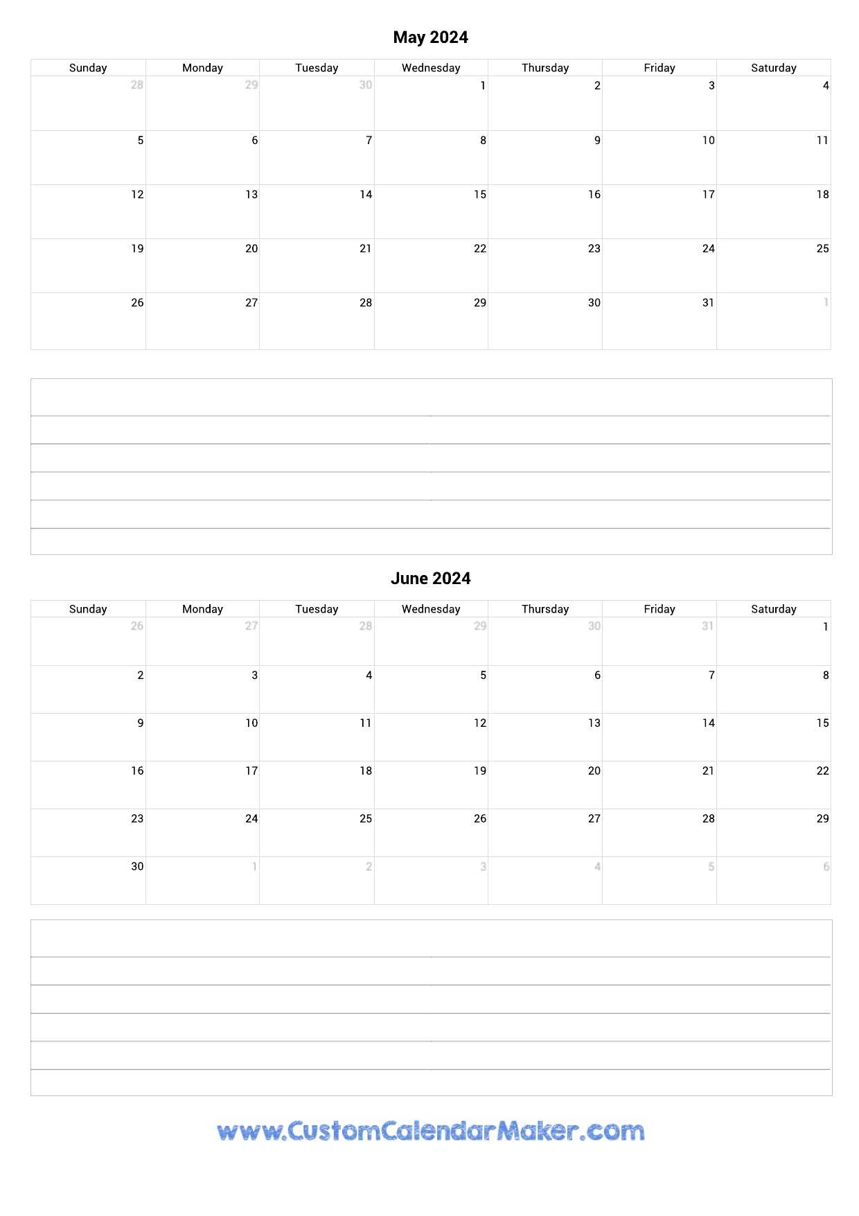 may and june calendar template