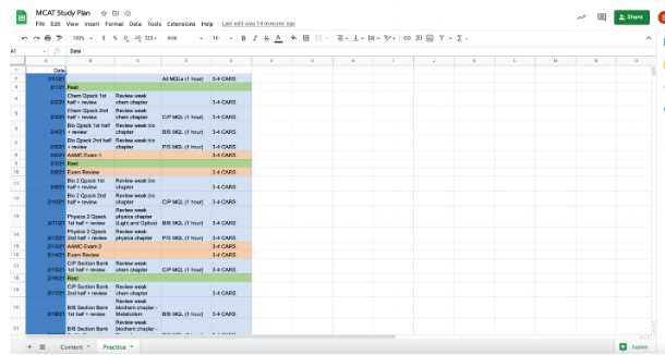 mcat study calendar template