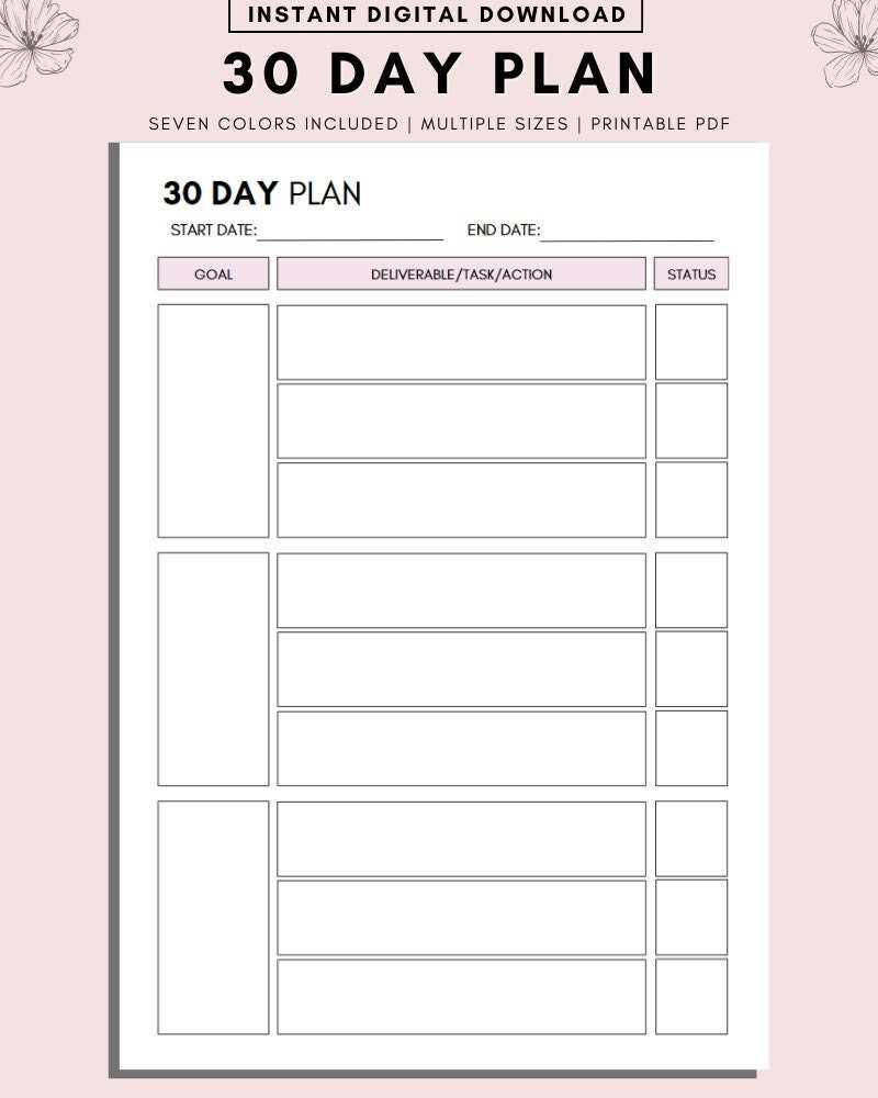 30 day calendar template