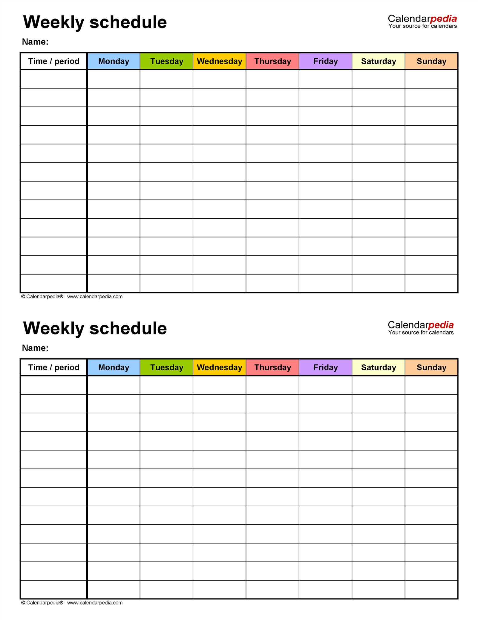 microsoft weekly calendar template