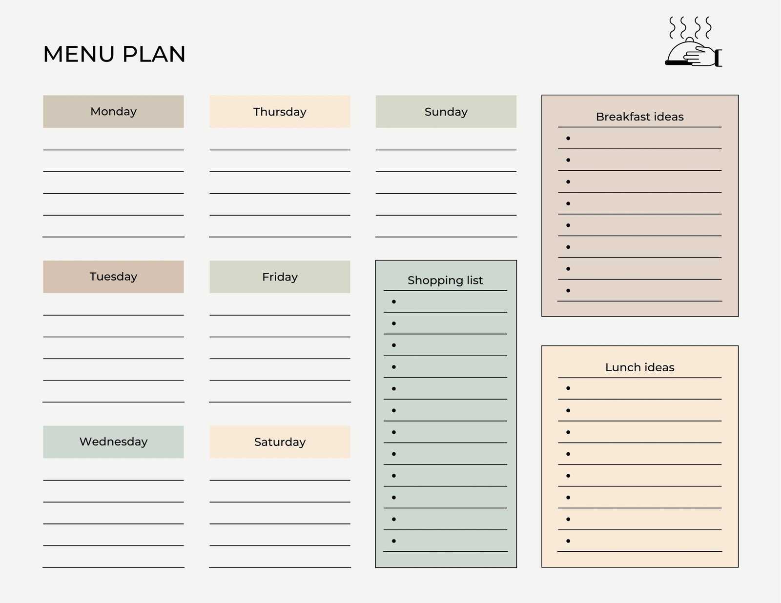 menu calendar template free