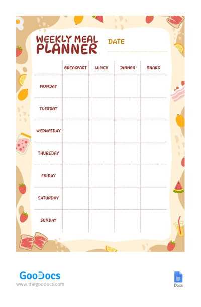 menu planner calendar template