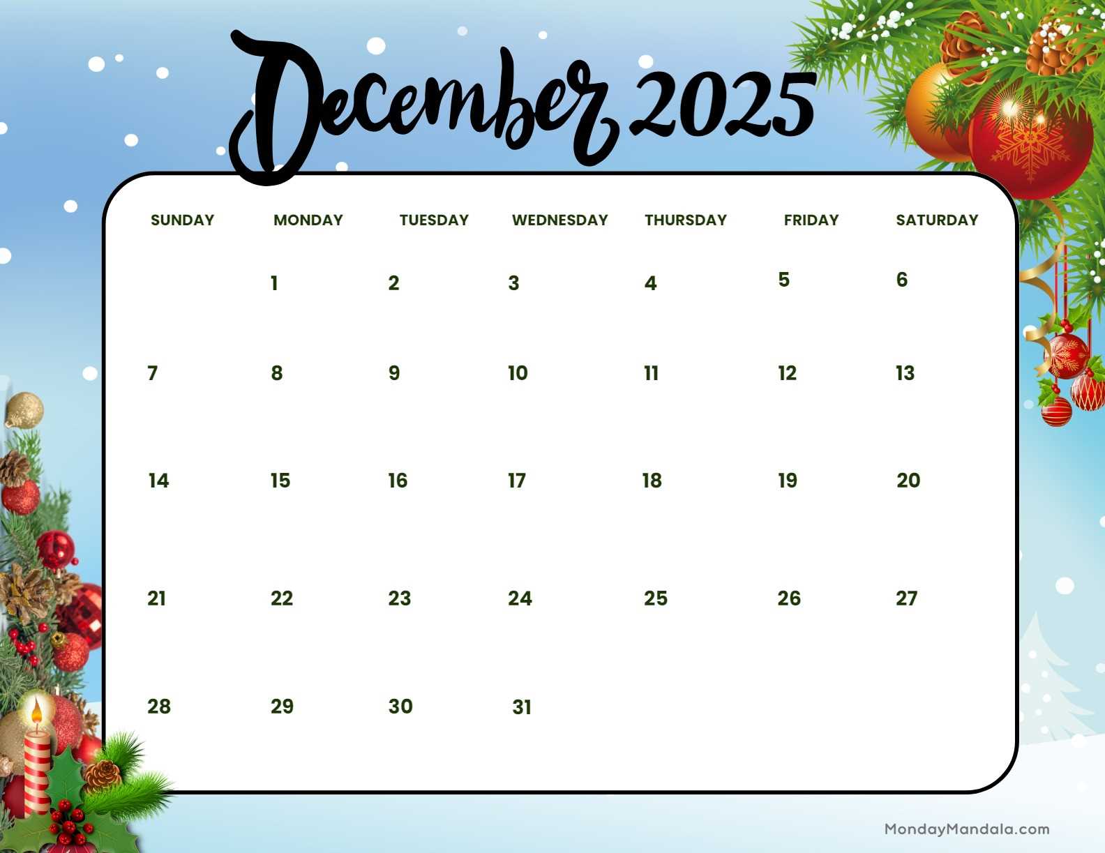 calendar template december 2025