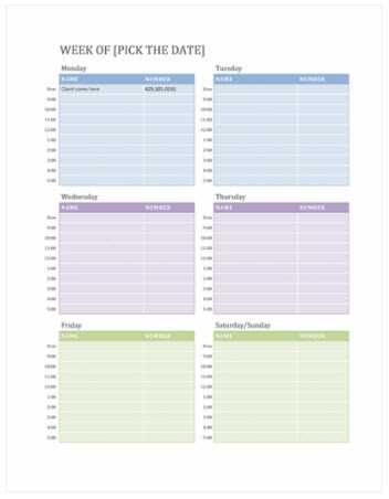 weekly printable calendar template