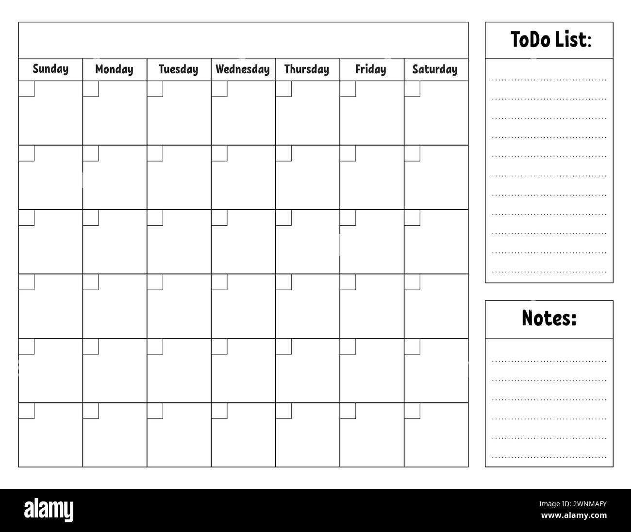 monthly calendar template with notes section