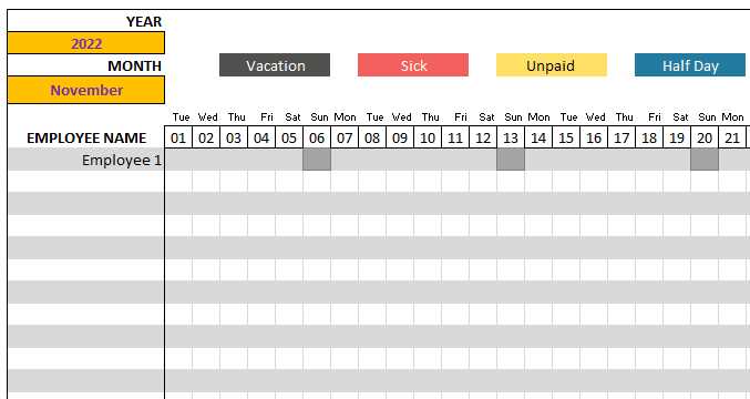 staff vacation calendar template