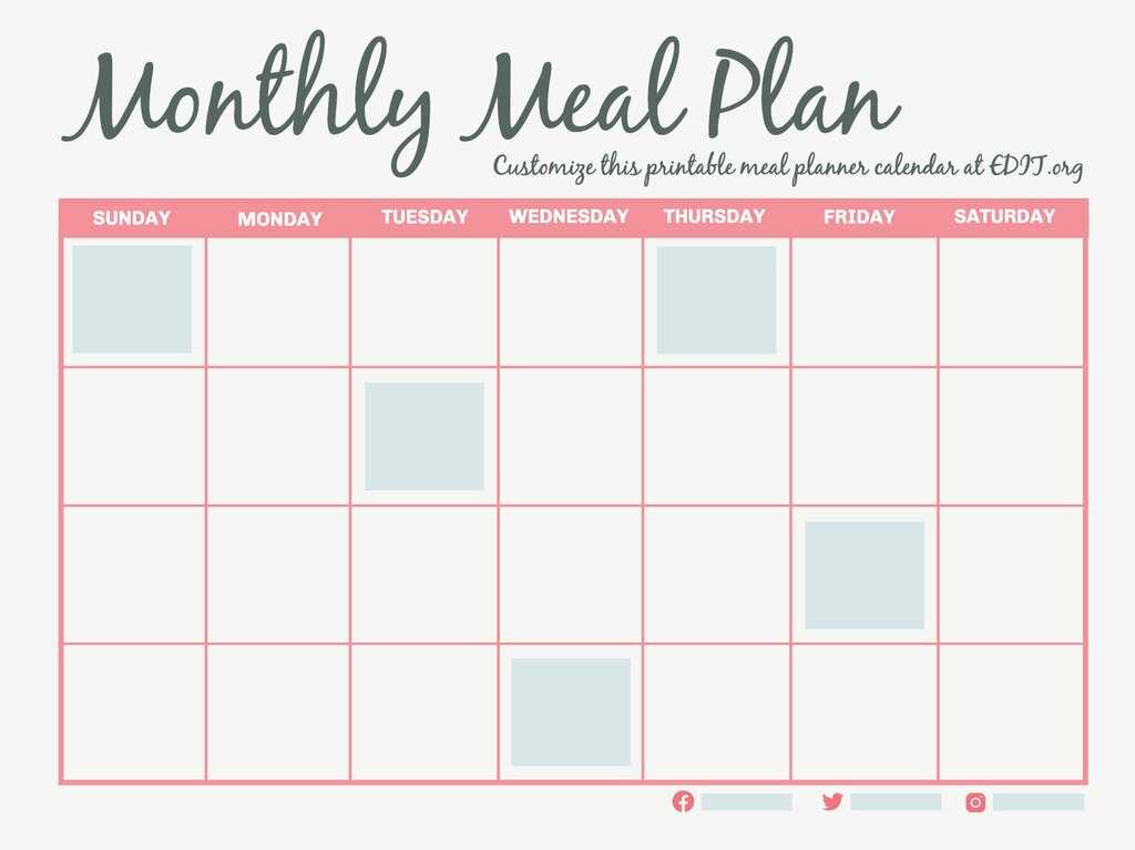 free meal calendar template