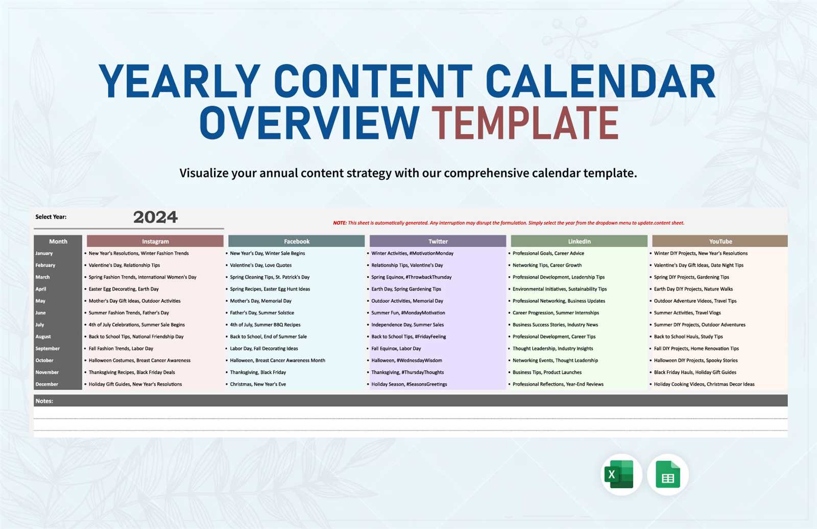 yearly editorial calendar template