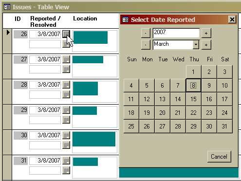 microsoft access calendar template