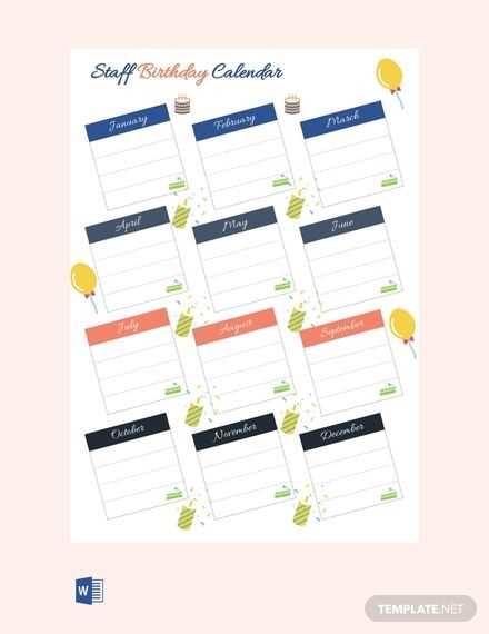 employee birthday office birthday calendar template