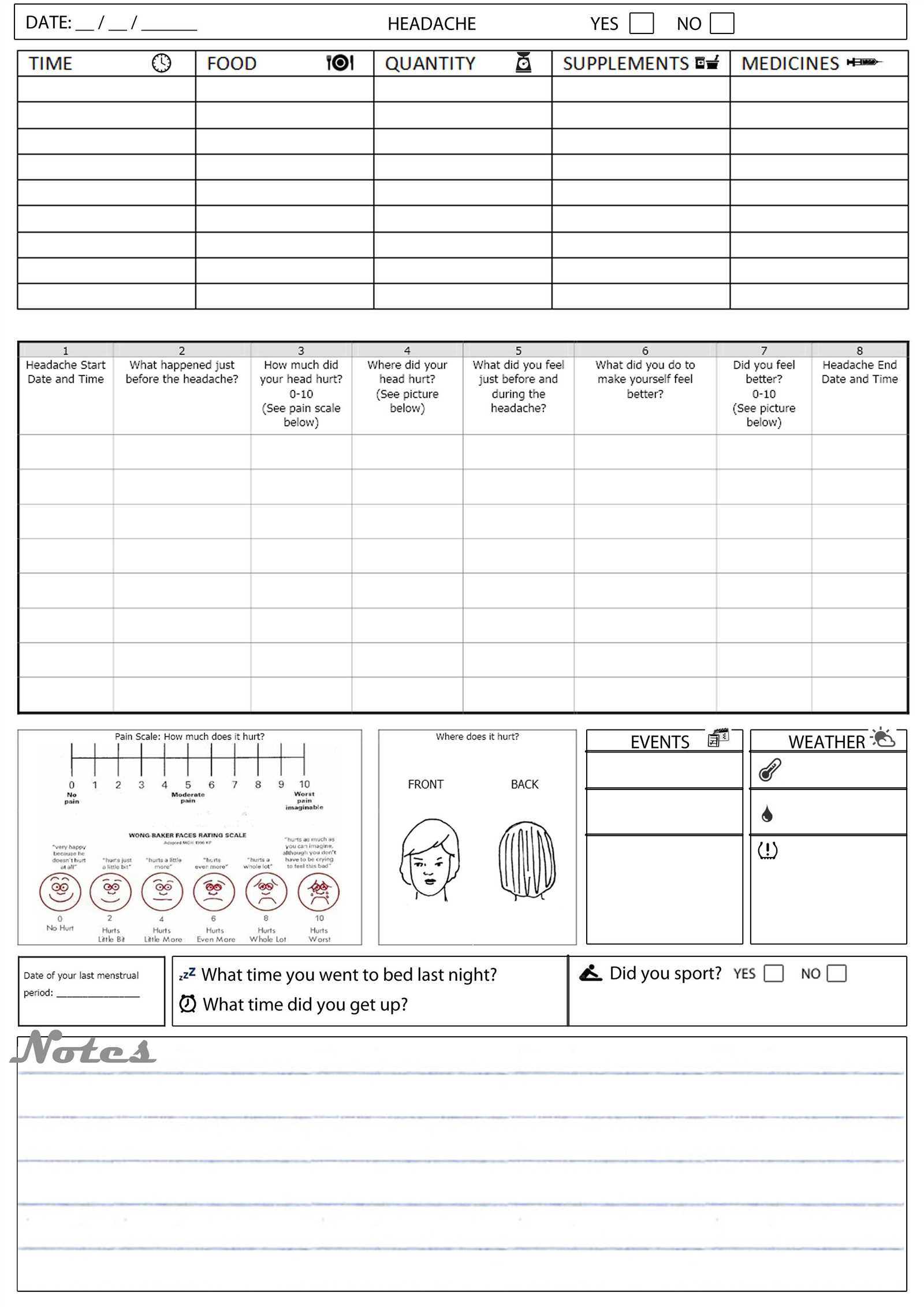 migraine calendar template