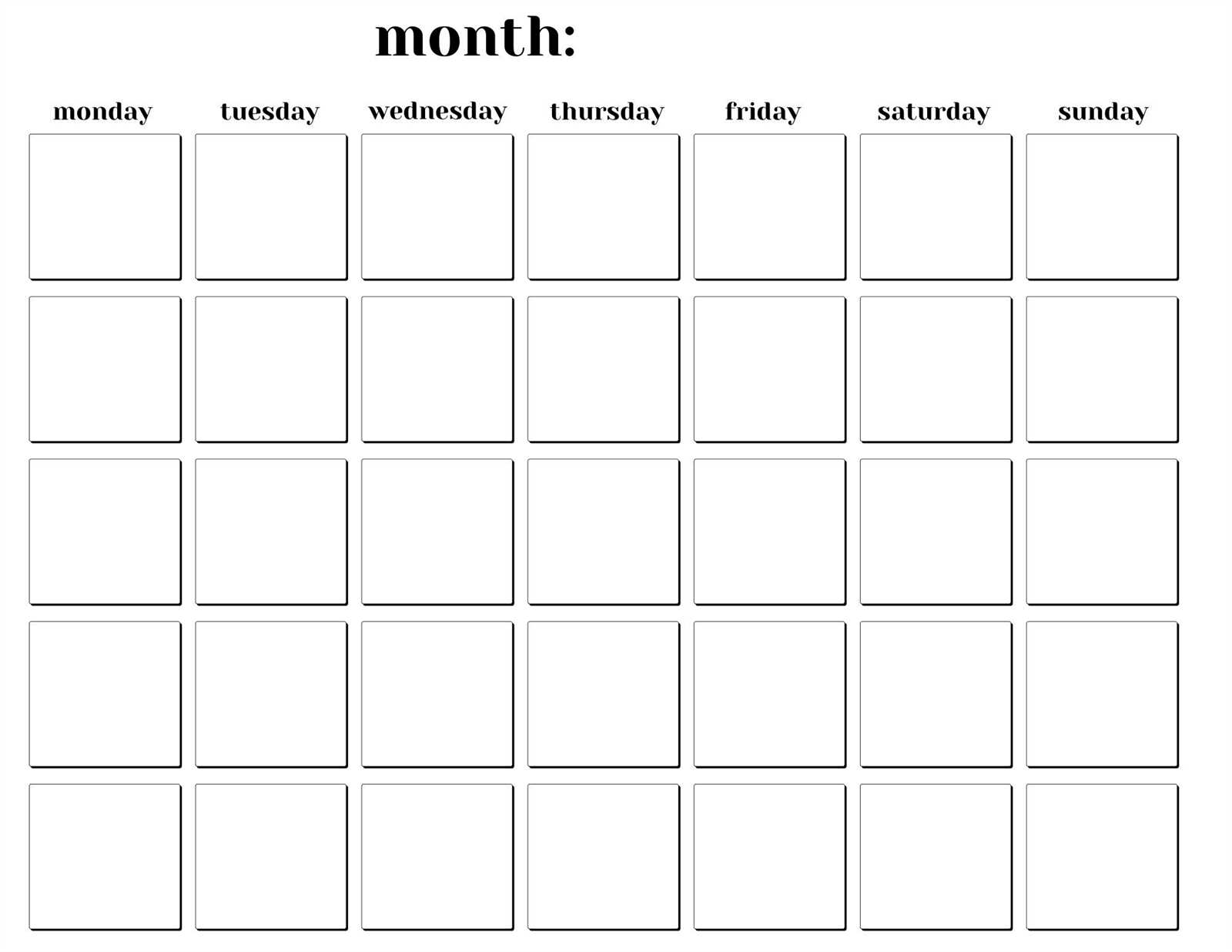 mini blank calendar template