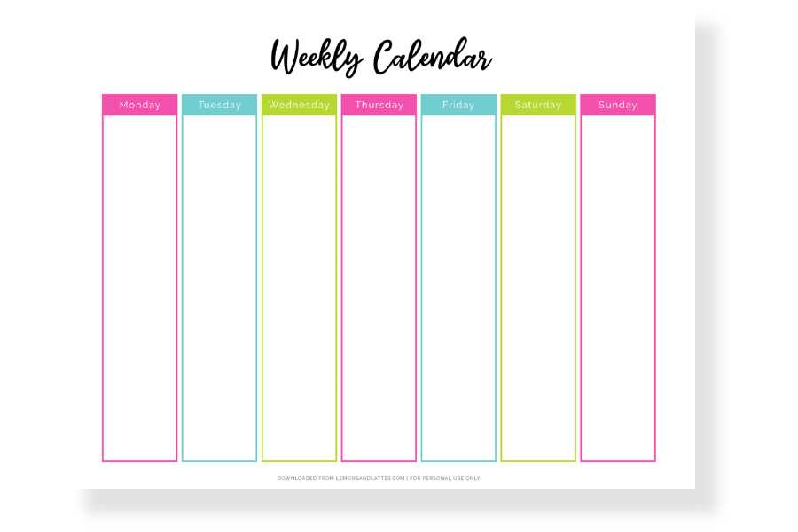 cute weekly calendar template printable