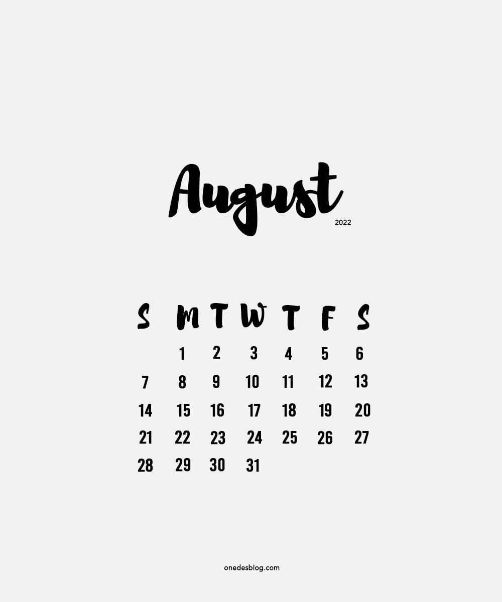 month of august calendar template