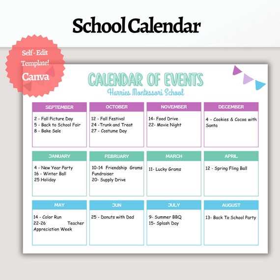 weekly calendar of events template