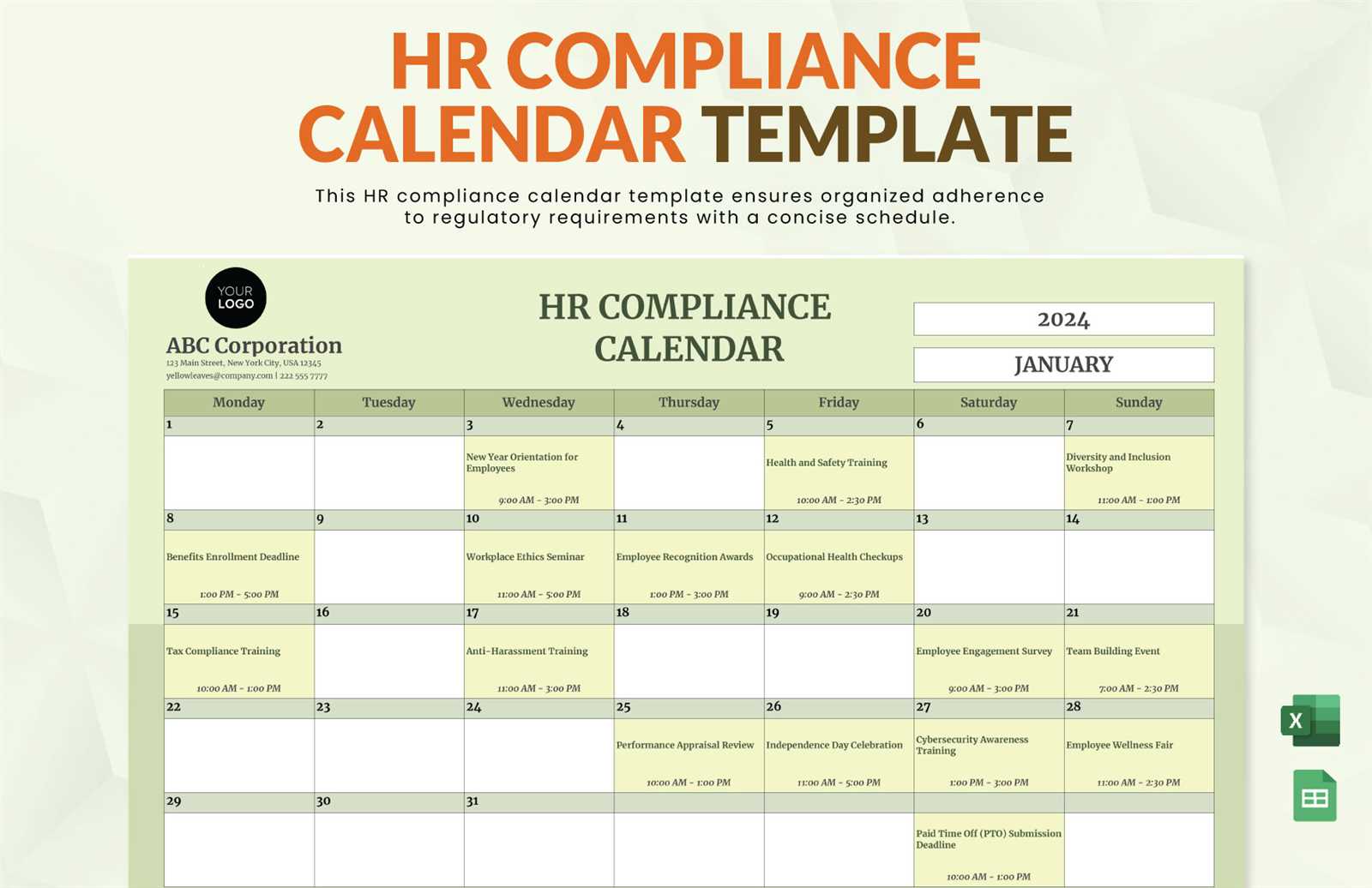 department calendar template