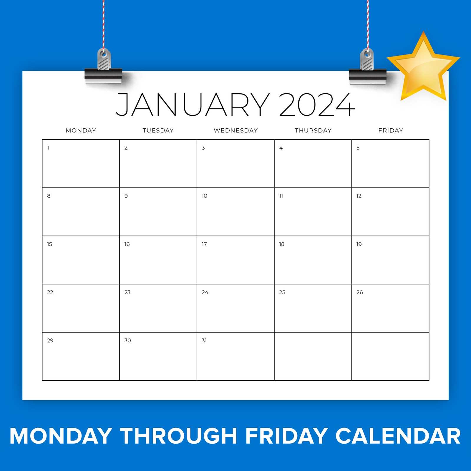 monday thru friday calendar template free