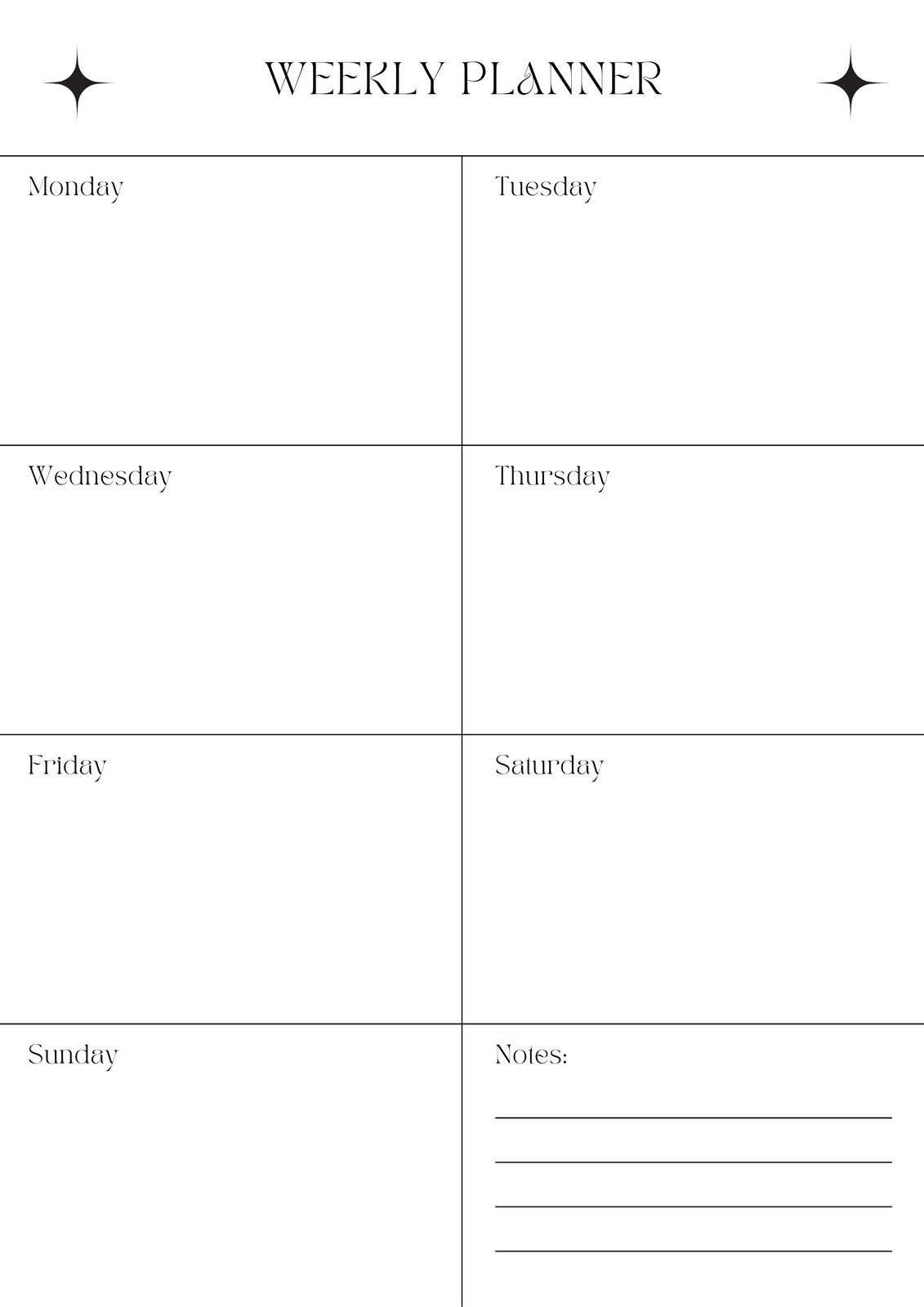 monday to sunday calendar template