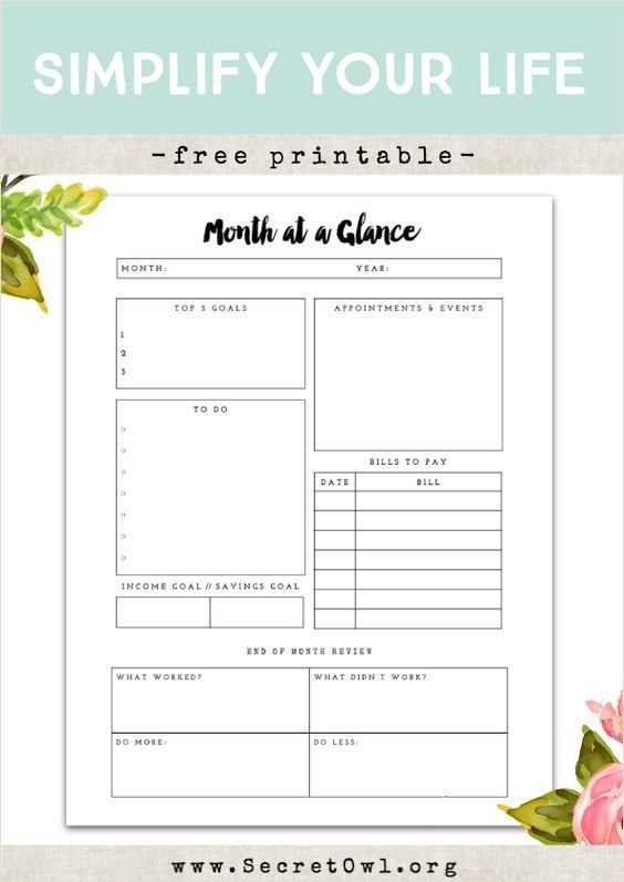 month at a glance calendar template