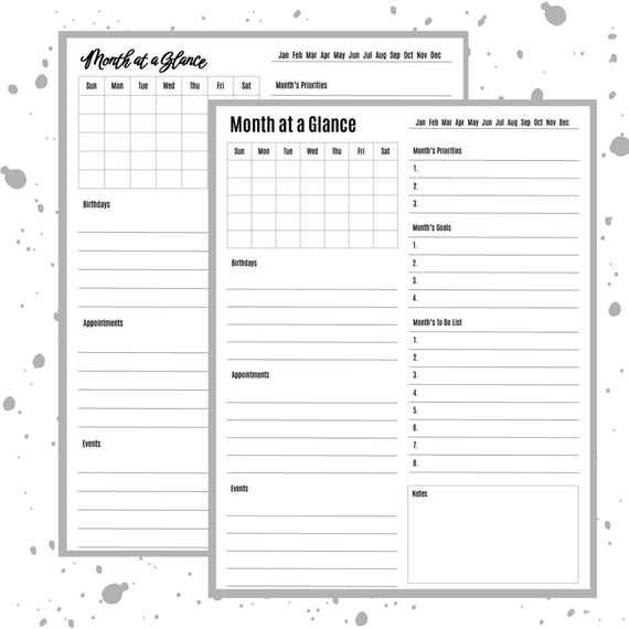 month at a glance calendar template