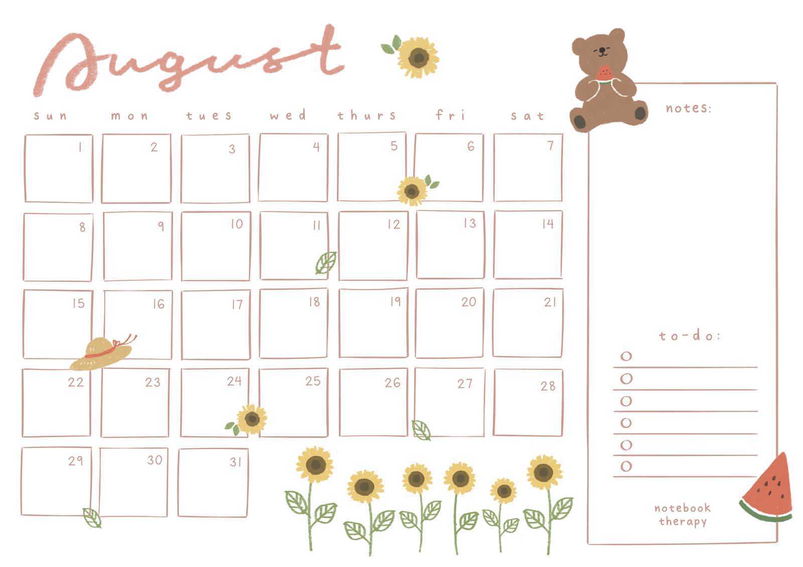 month of august calendar template