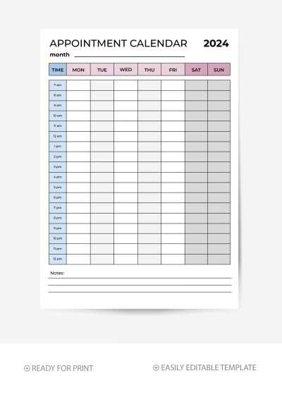 monthly appointment calendar template