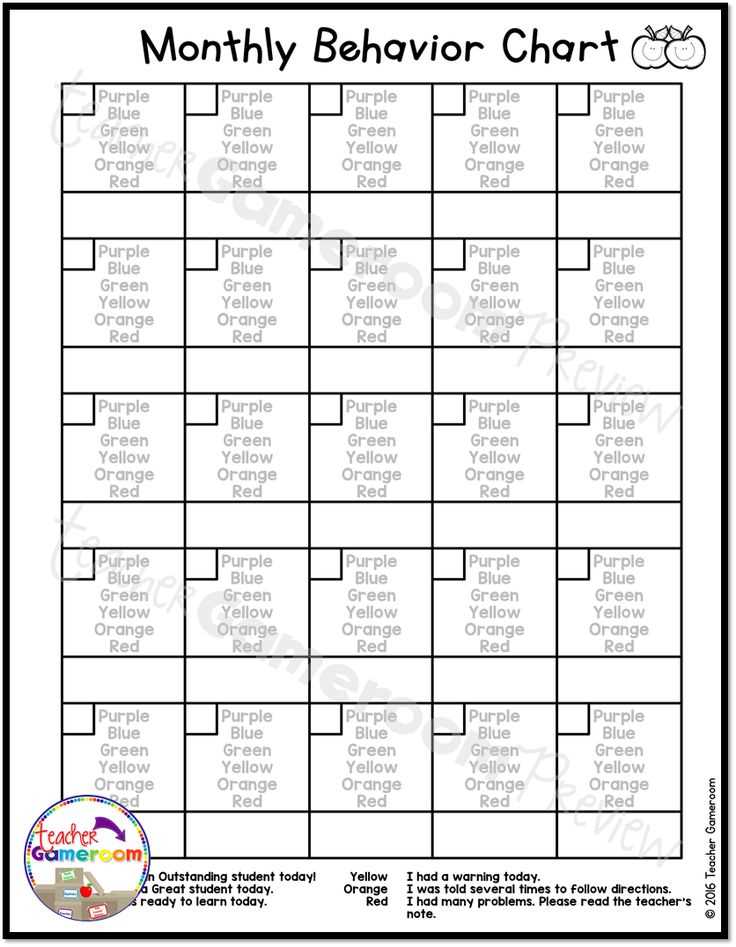 monthly behavior calendar template