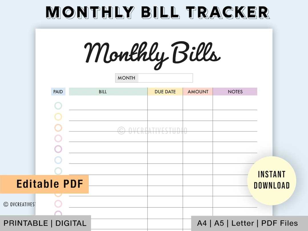 monthly bill calendar template free