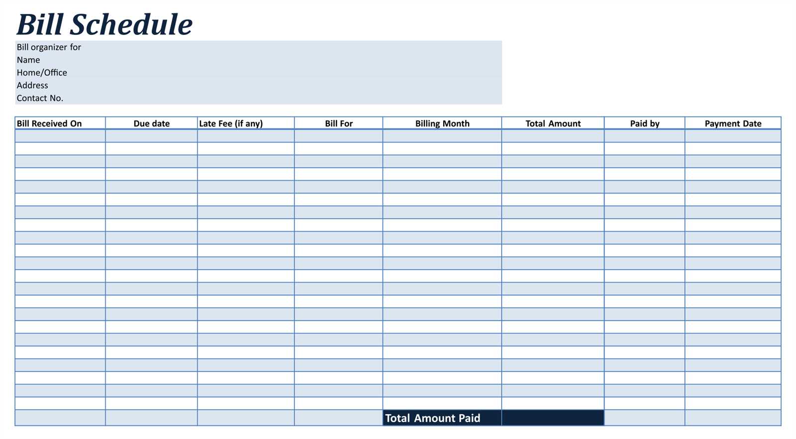 monthly bill pay calendar template
