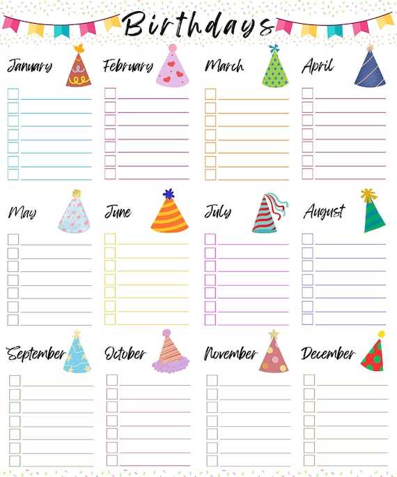 monthly birthday calendar template