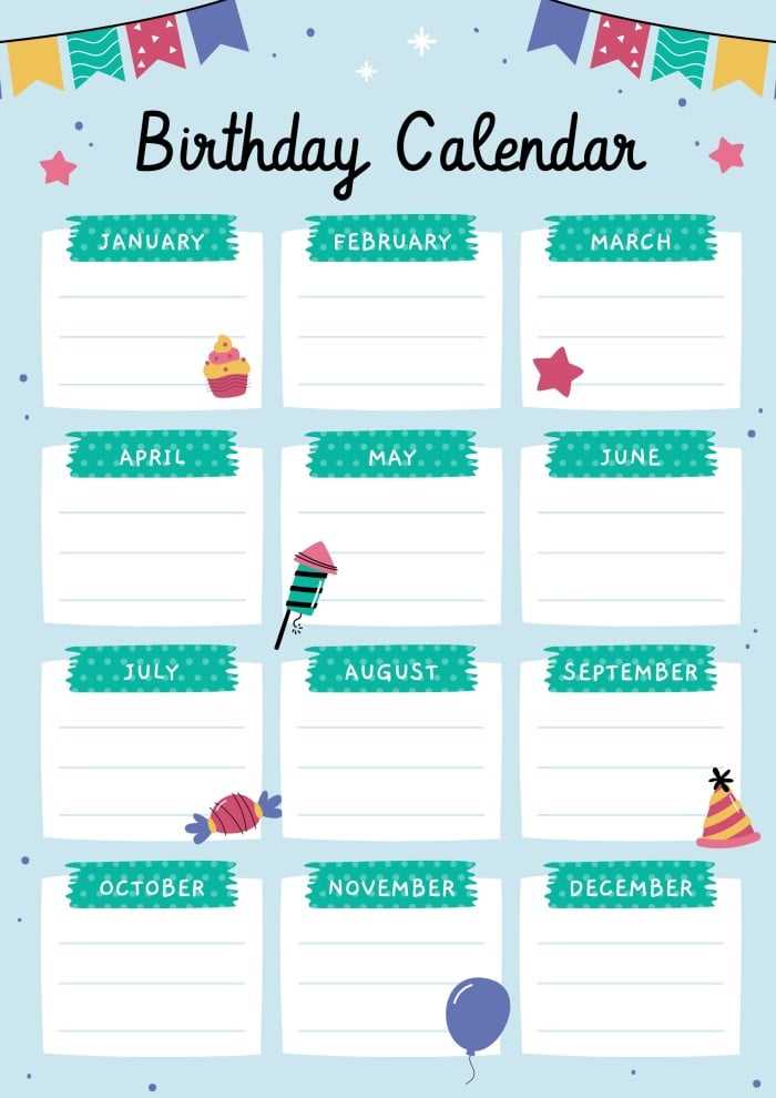 monthly birthday calendar template