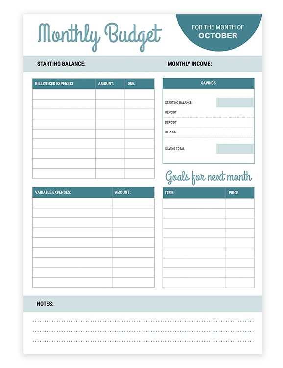 monthly budget calendar template free