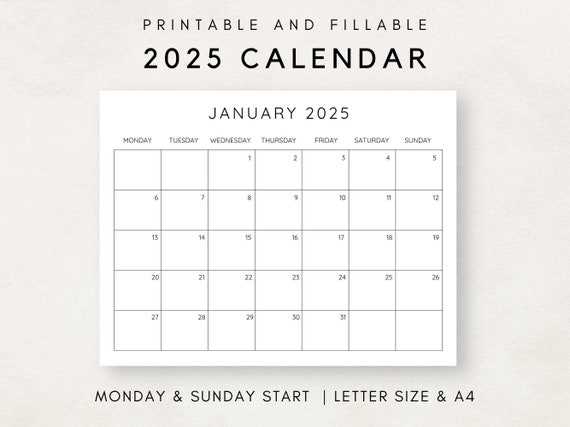 monthly calendar 2025 template