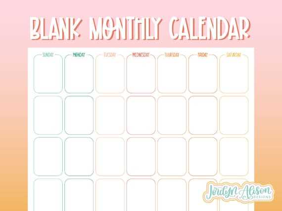 monthly calendar printable template